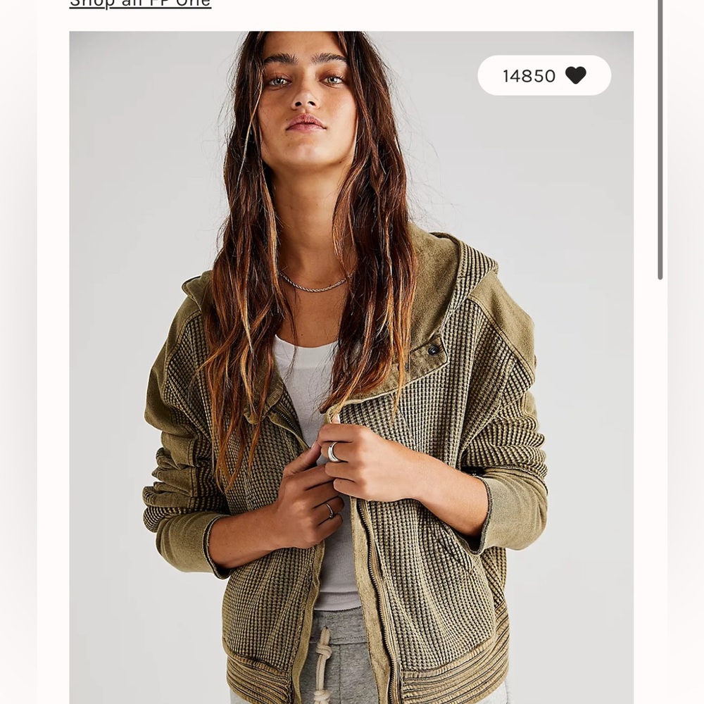 Free people one Mason hoodie in army size medium